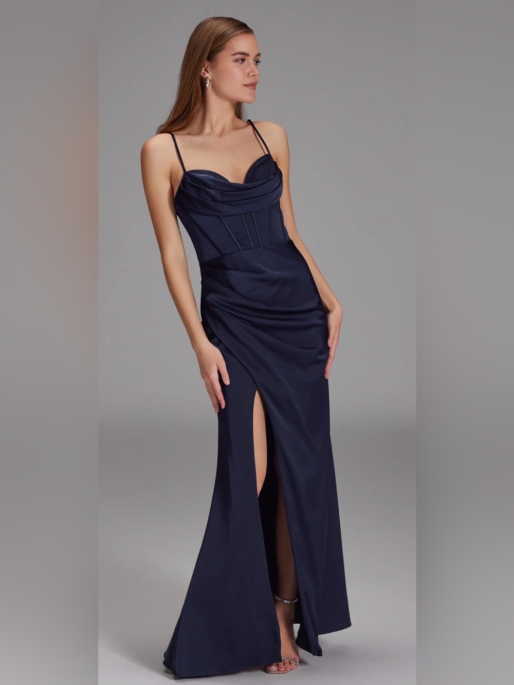 Nicholas Navy Silk Blend Draped Maxi Dress NWT Size 6